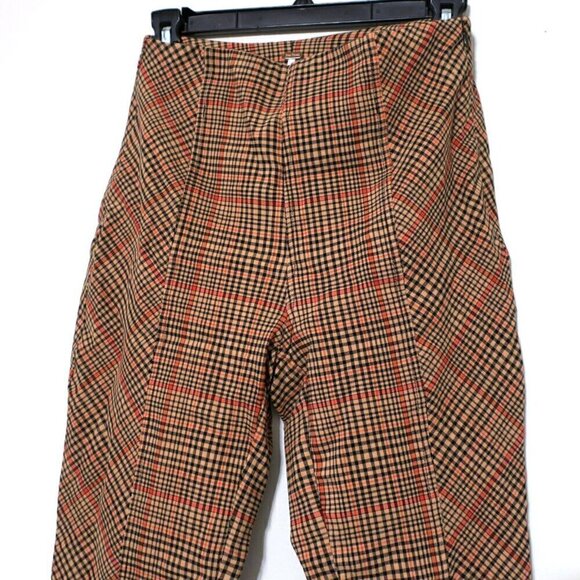 Free People Flyin High Black and Tan Plaid Slit Hem Skinny Pants Women's 4 - Picture 5 of 8